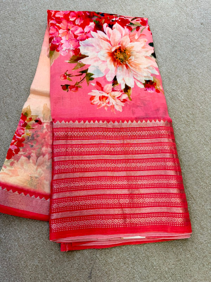 FLORAL MANGALAGIRI PRINTED PINK SAREE