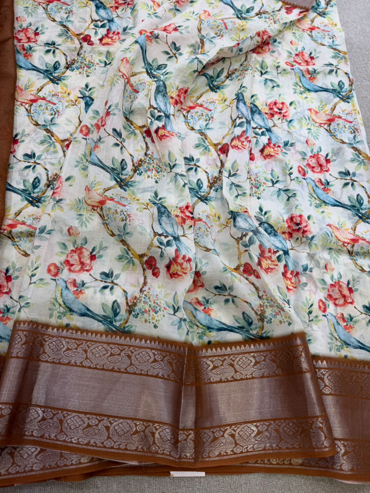 FLORAL MANGALAGIRI PRINTED CREAM BROWN SAREE
