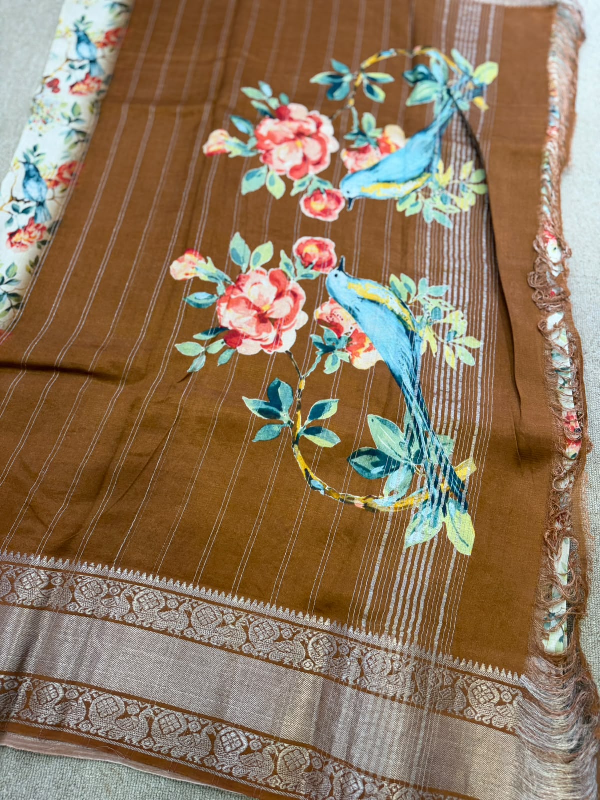 FLORAL MANGALAGIRI PRINTED CREAM BROWN SAREE