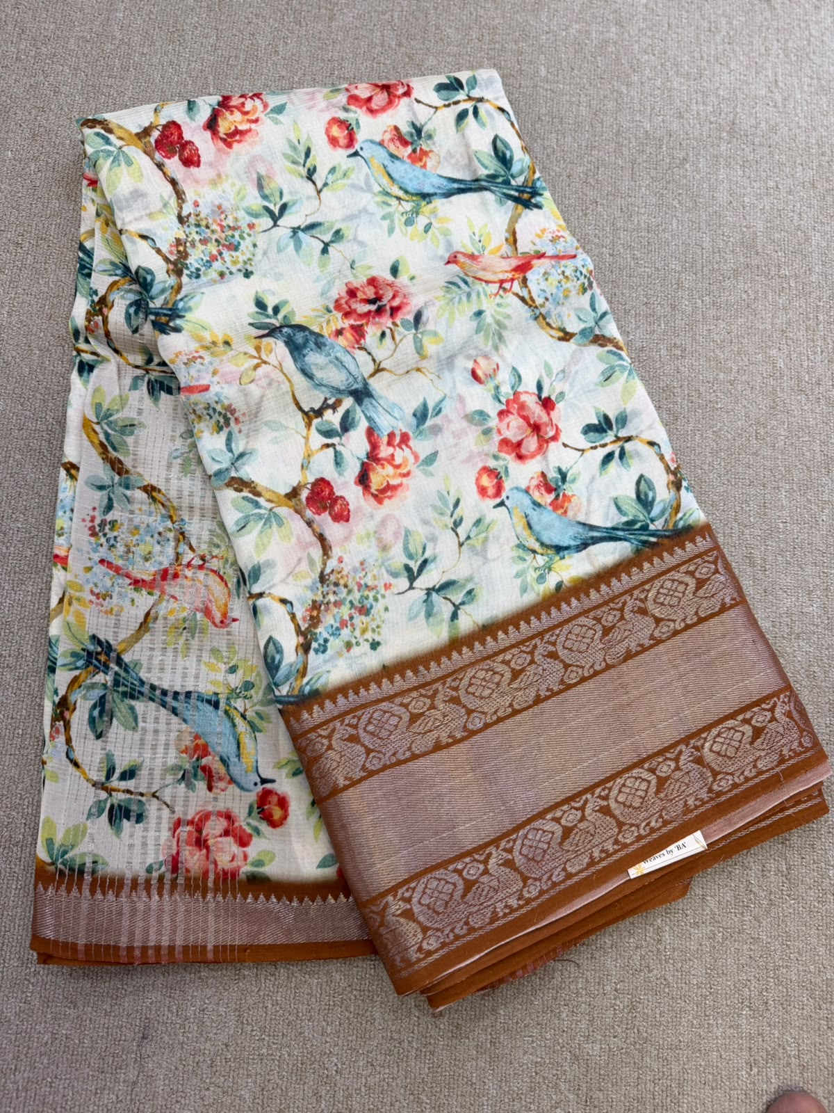 FLORAL MANGALAGIRI PRINTED CREAM BROWN SAREE