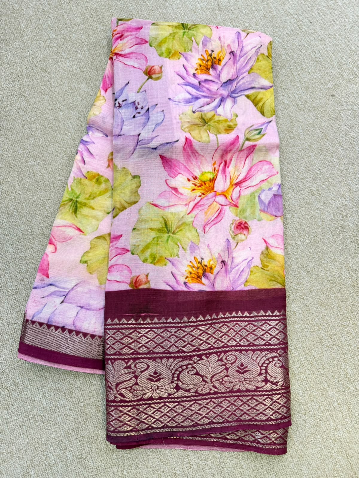 FLORAL MANGALAGIRI PRINTED PINK PURPLE SAREE