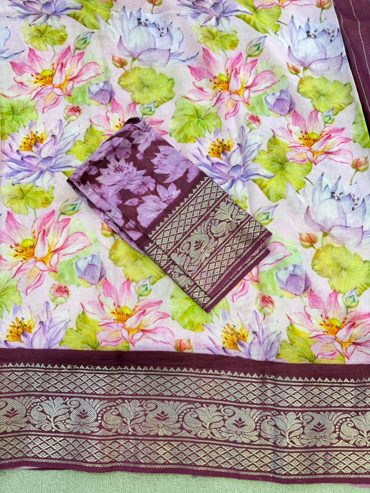 FLORAL MANGALAGIRI PRINTED PINK PURPLE SAREE