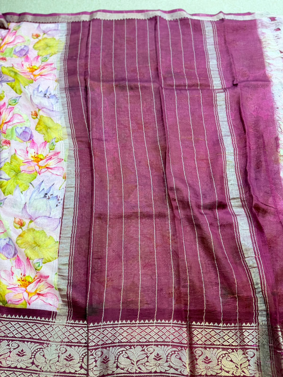 FLORAL MANGALAGIRI PRINTED PINK PURPLE SAREE