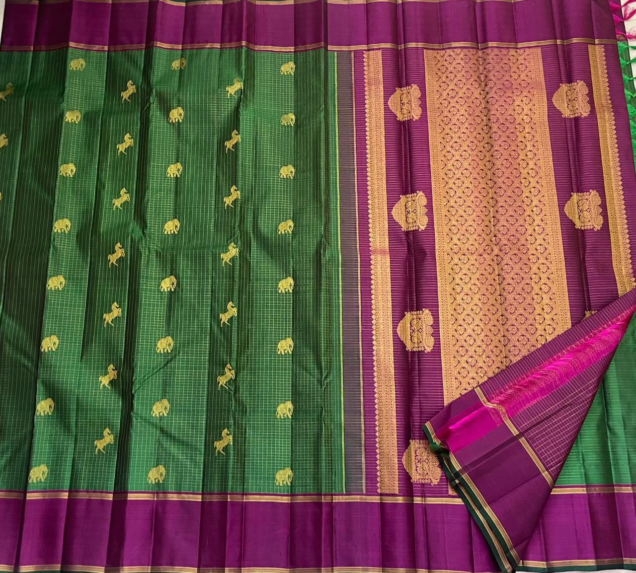 KANCHEEPURAM GREEN MAGENTA SILK SAREE