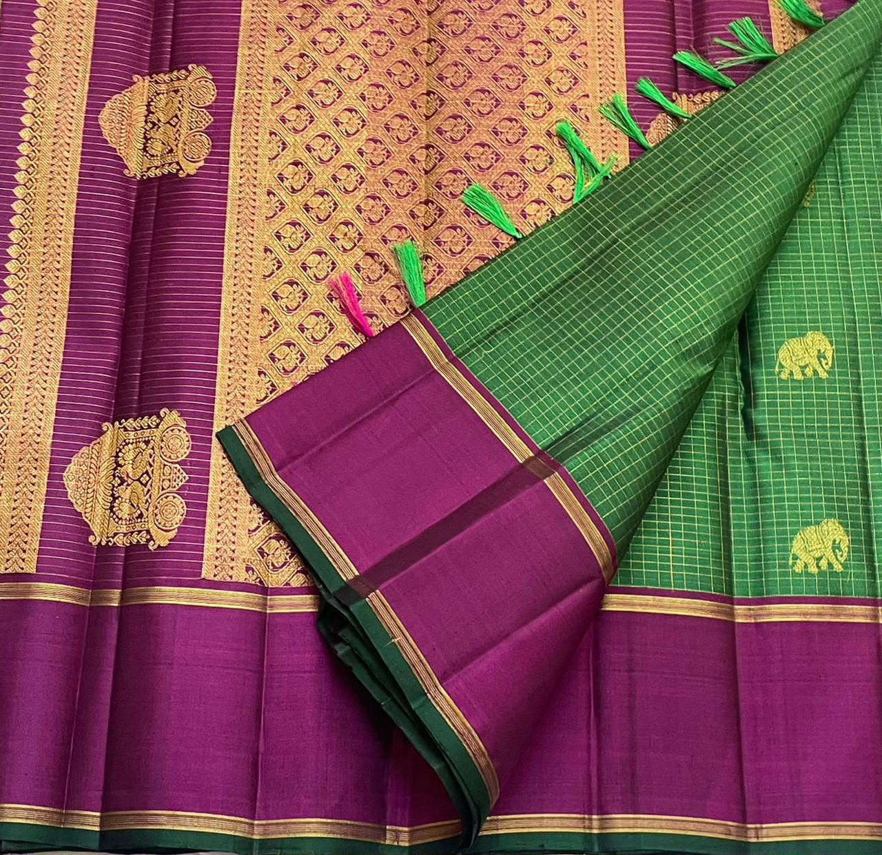 KANCHEEPURAM GREEN MAGENTA SILK SAREE