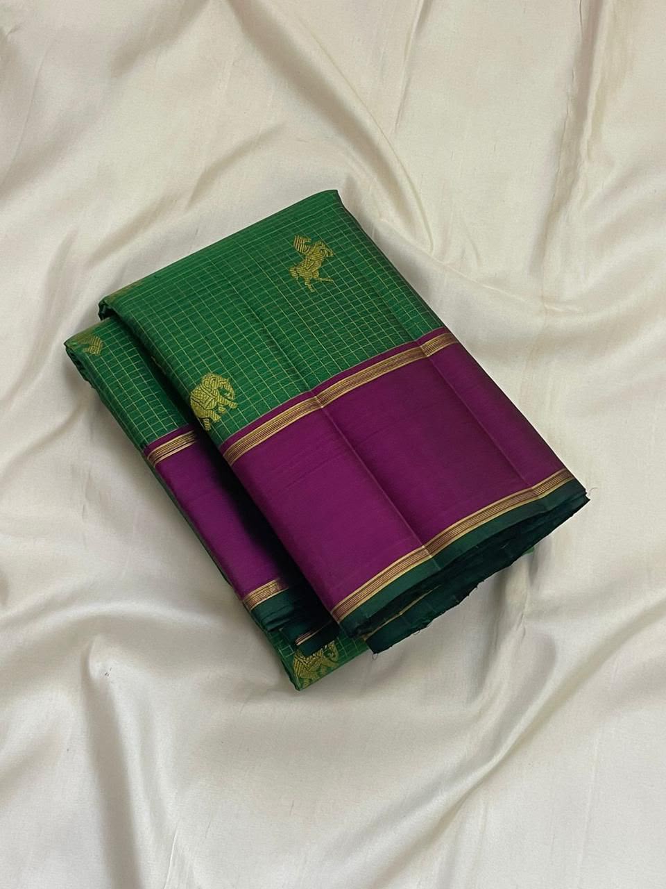 KANCHEEPURAM GREEN MAGENTA SILK SAREE