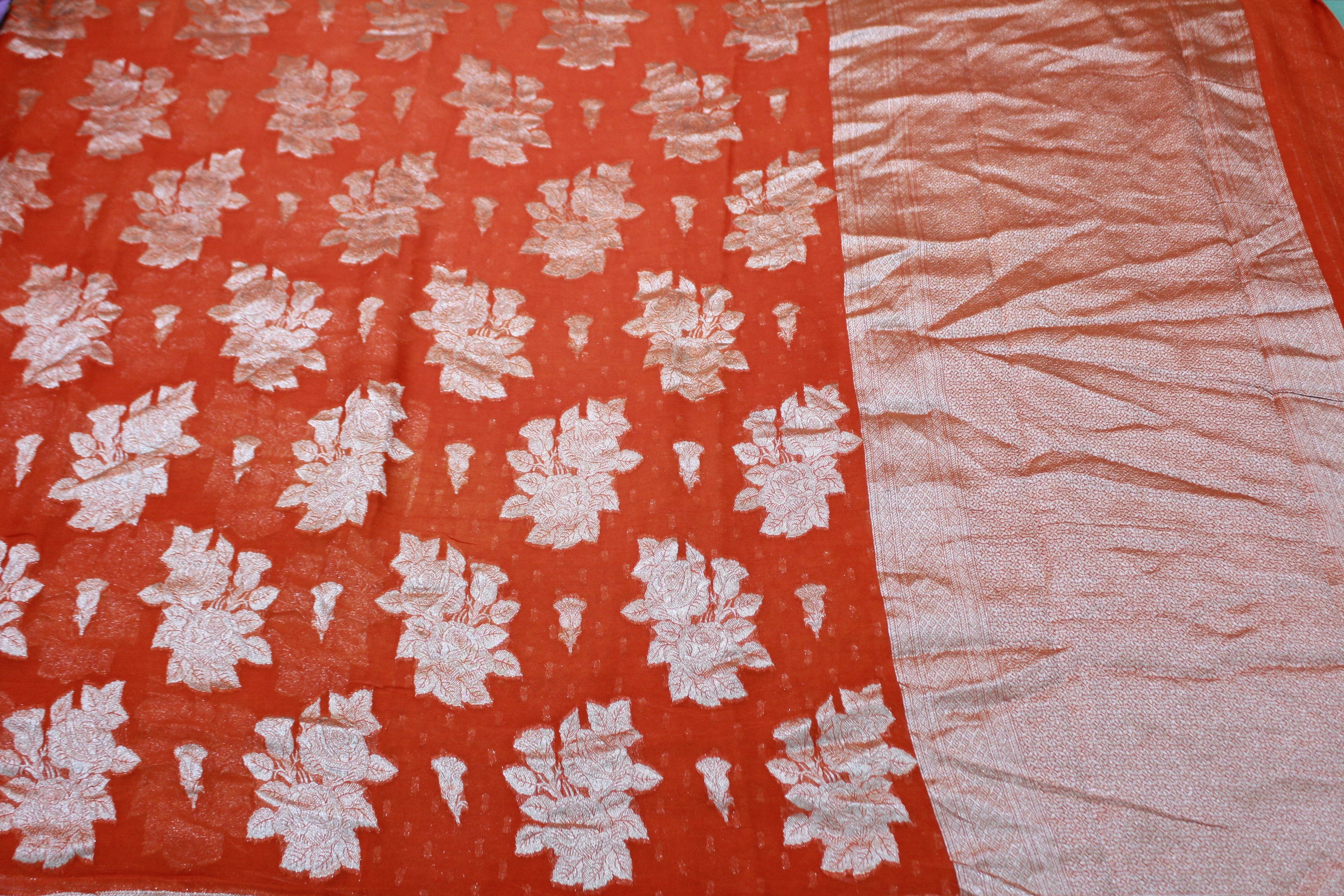 ORANGE COLOUR BANARAS SAREE