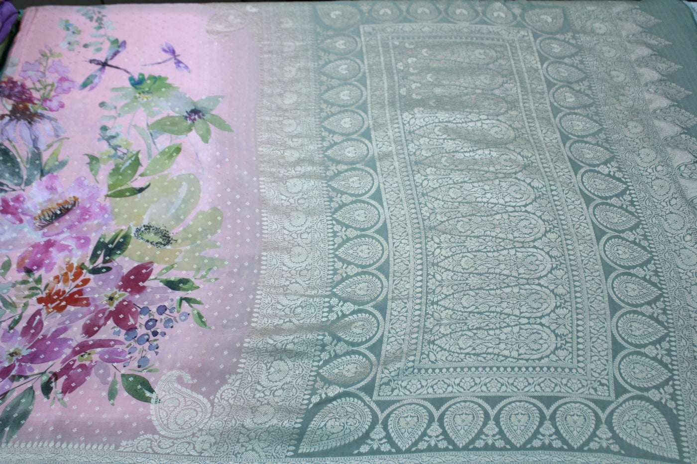 BABY PINK FLORAL GEORGETTE SAREE