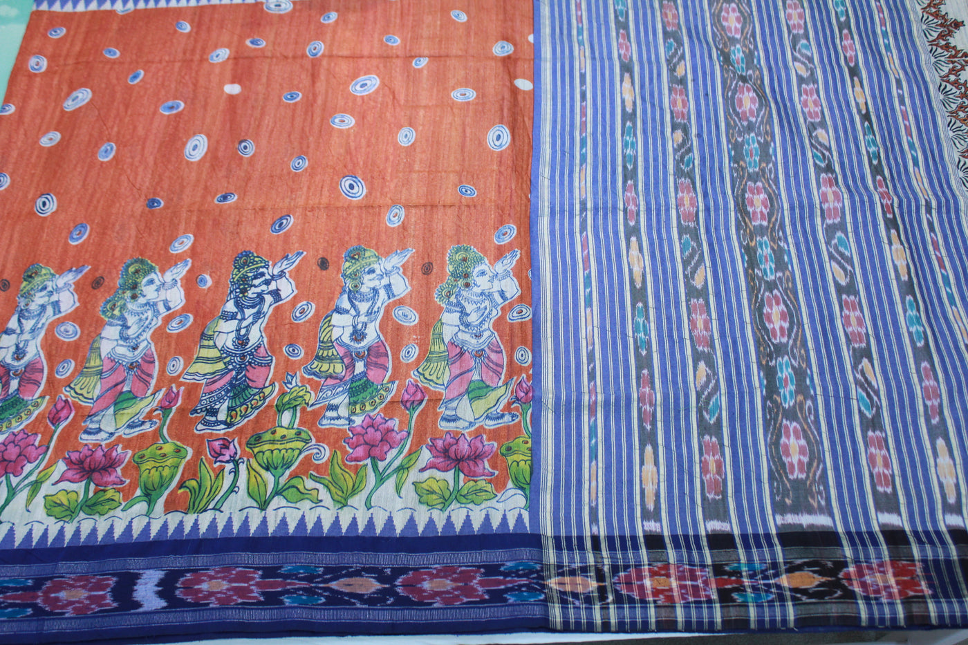 ORANGE  COLOUR TUSSAR SAREE