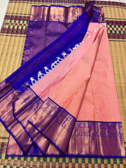 PEACH ORANGE COLOUR & VIOLET BLUE BORDER KACHIPURAM SILK SAREE
