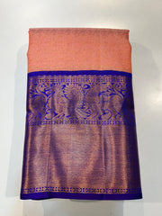 PEACH ORANGE COLOUR & VIOLET BLUE BORDER KACHIPURAM SILK SAREE