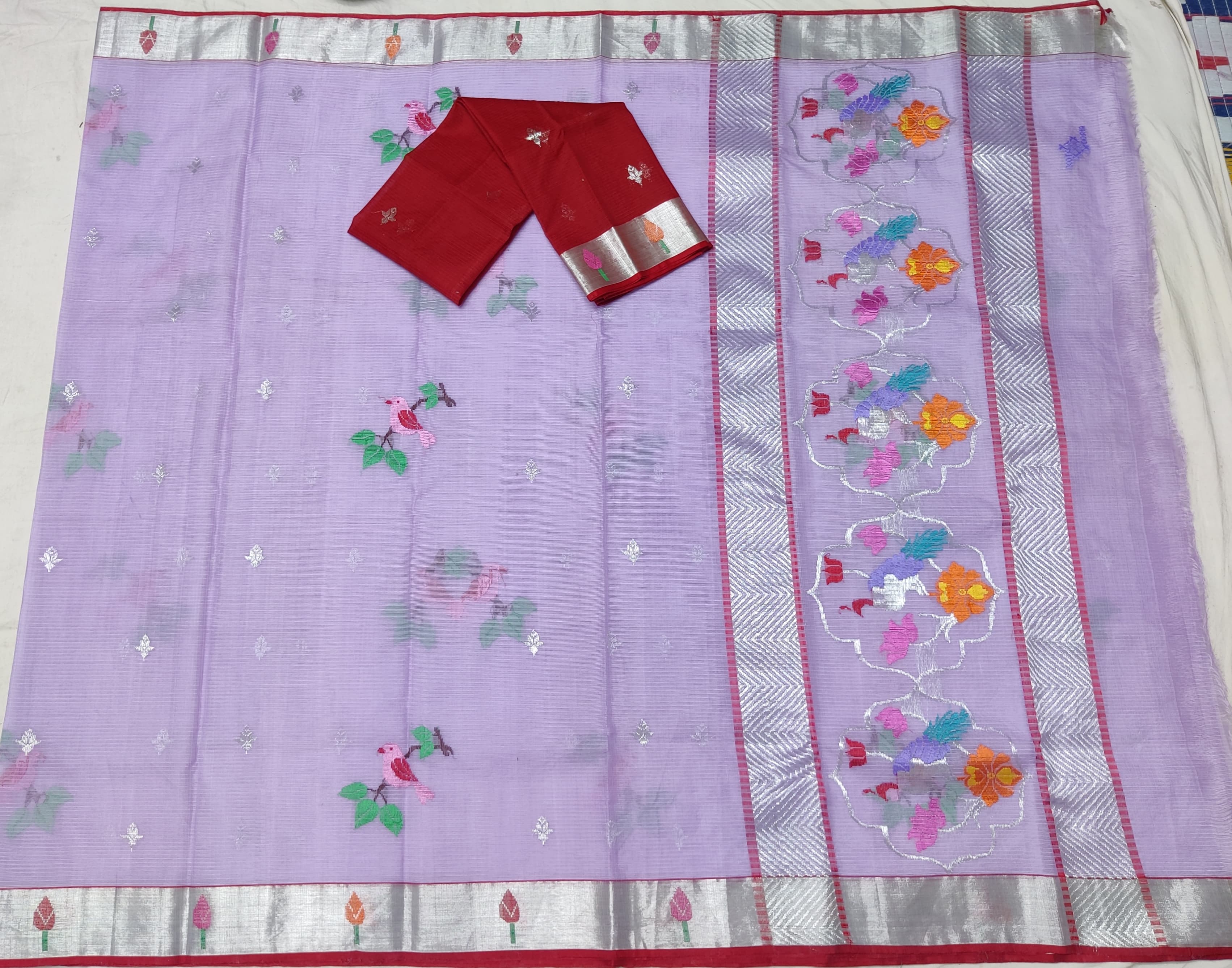 LITE PURPLE COLOUR & SLIVER BORDER ZARI KOTA SILK SAREE
