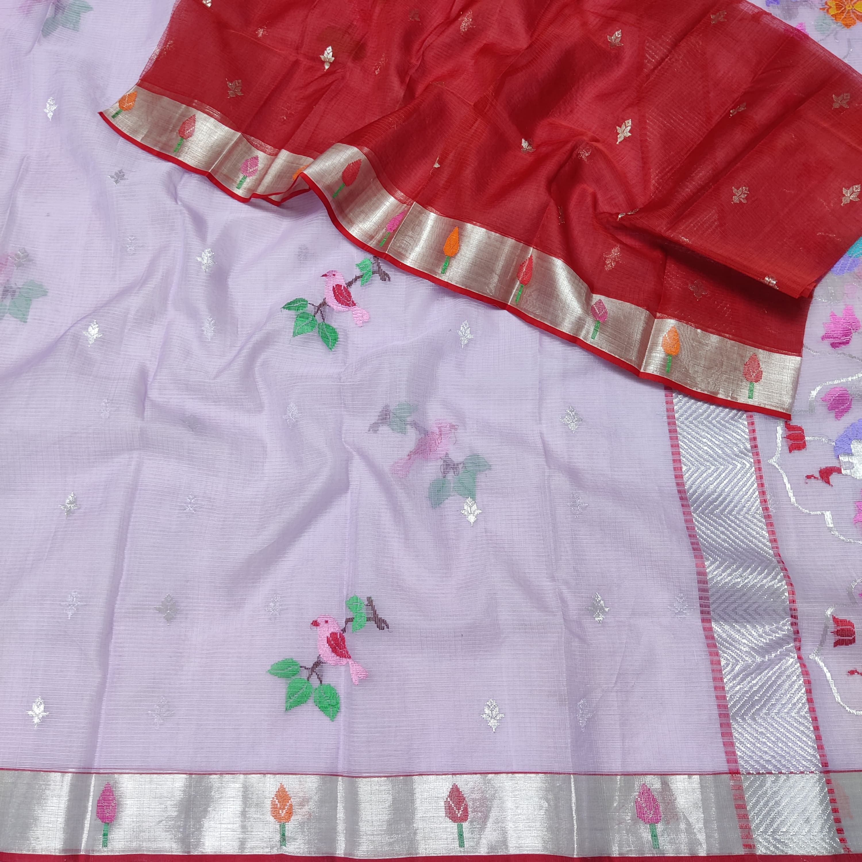 LITE PURPLE COLOUR & SLIVER BORDER ZARI KOTA SILK SAREE