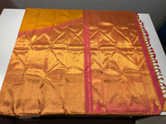 MUSTARD WITH PASTEL PINK COLOUR COMBINATION KACHIPURAM SILK SAREE