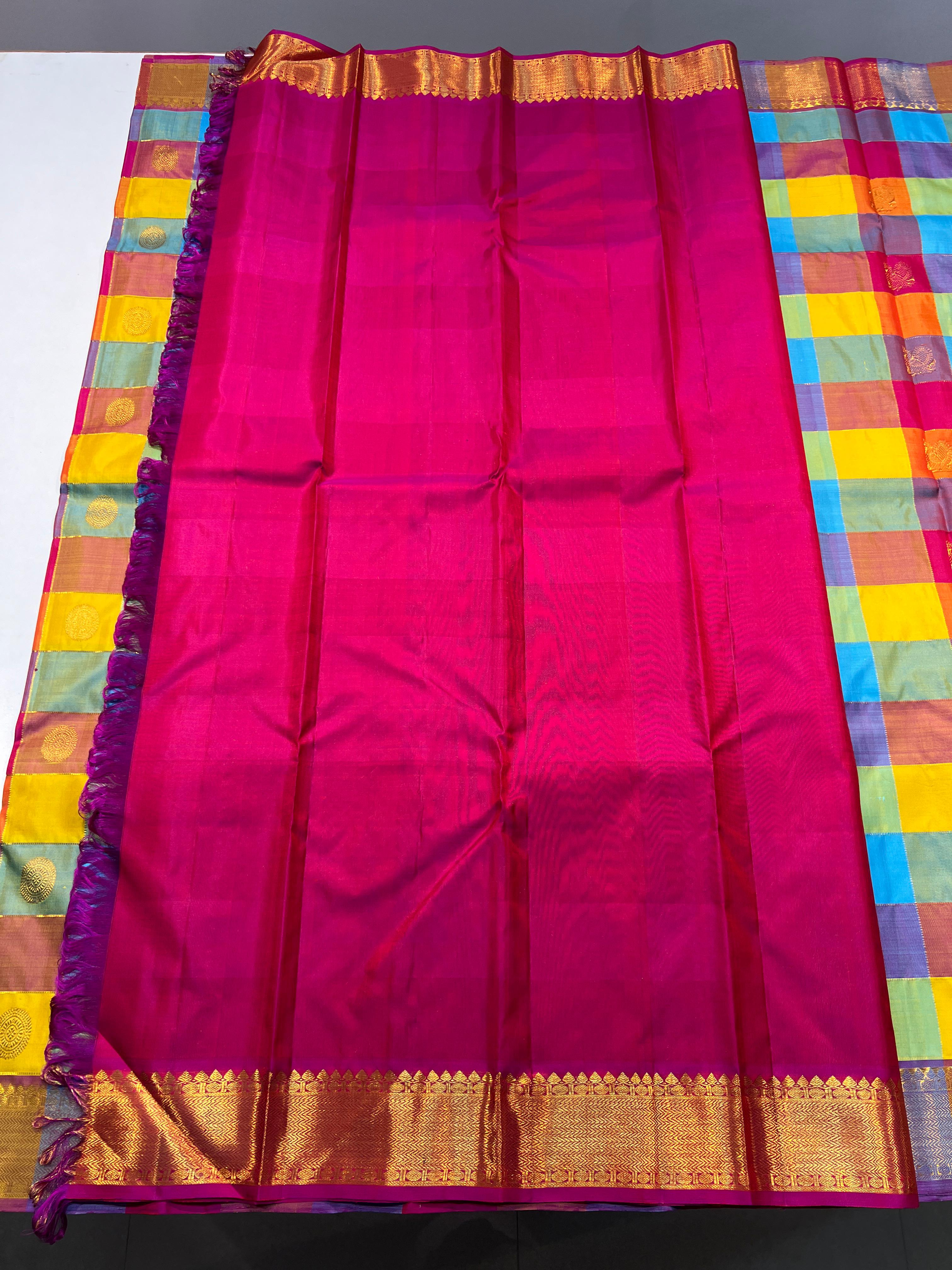 MULTI COLOUR PALUM PAZHAM KATTAM COMBINATION KANCHIPURAM SILK SAREE