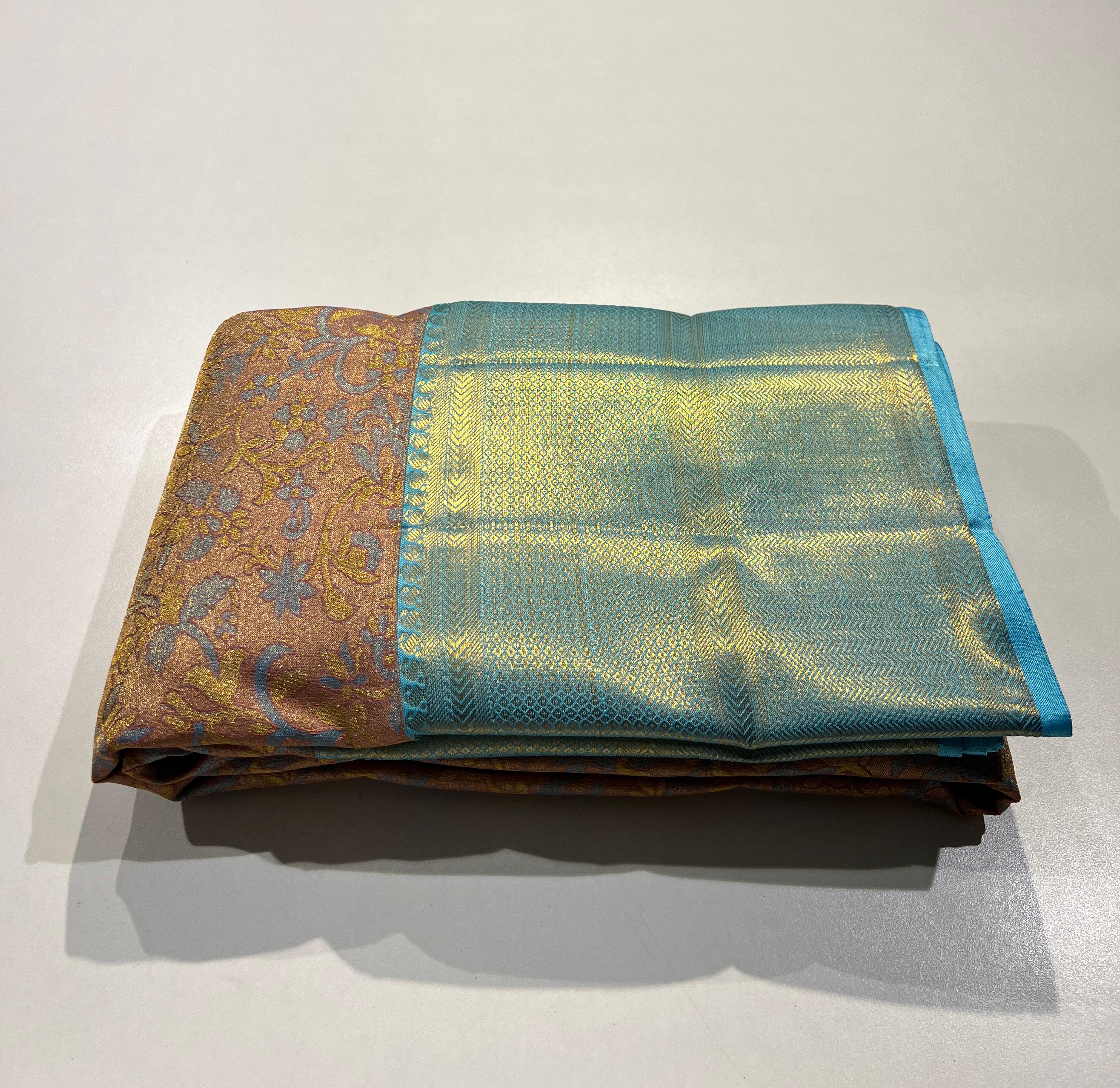 PASTEL BLUE COLOUR COMBINATION SILVER & GOLD KANCHIPURAM SILK SAREE