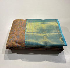 PASTEL BLUE COLOUR COMBINATION SILVER & GOLD KANCHIPURAM SILK SAREE