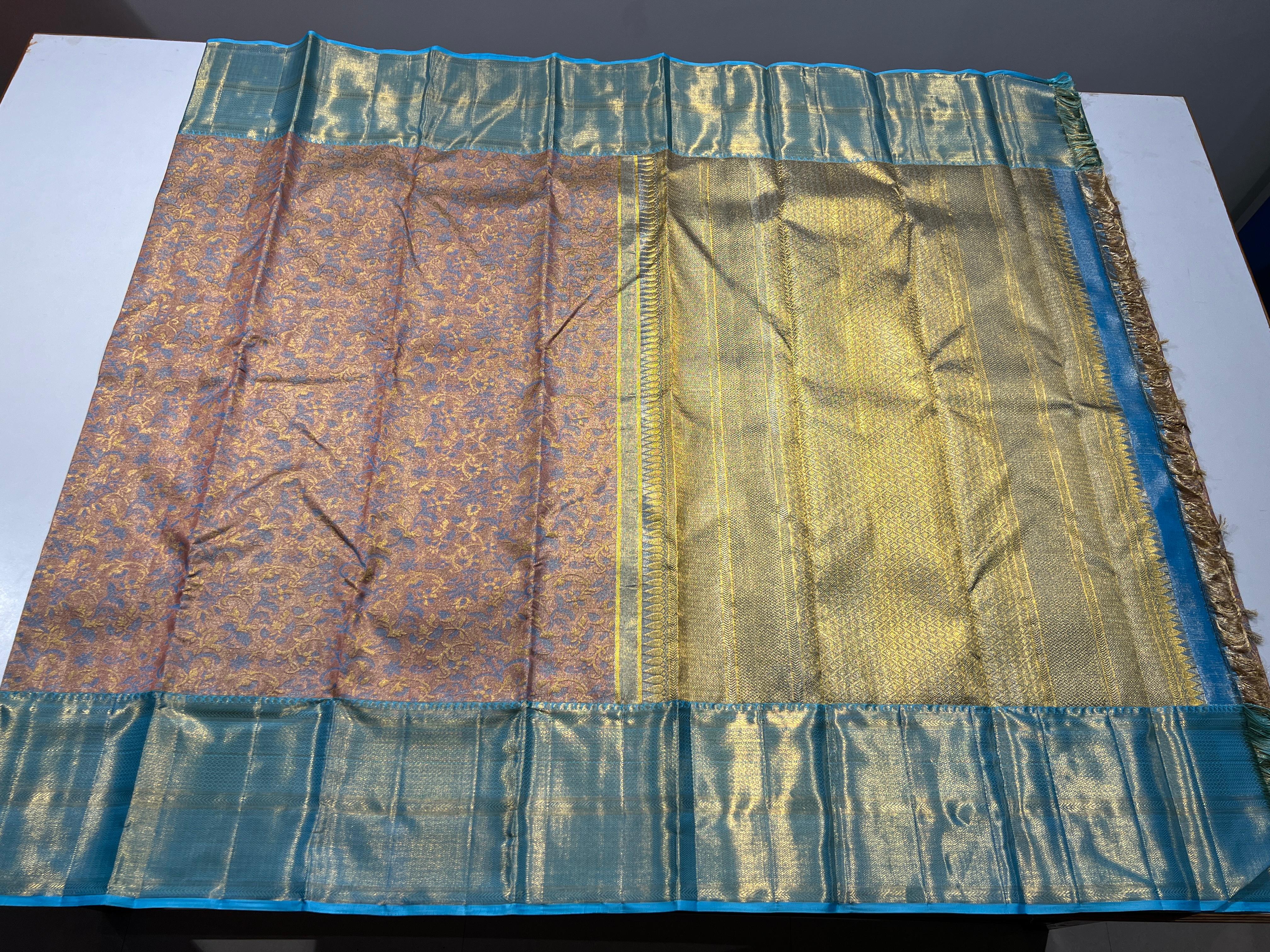 PASTEL BLUE COLOUR COMBINATION SILVER & GOLD KANCHIPURAM SILK SAREE