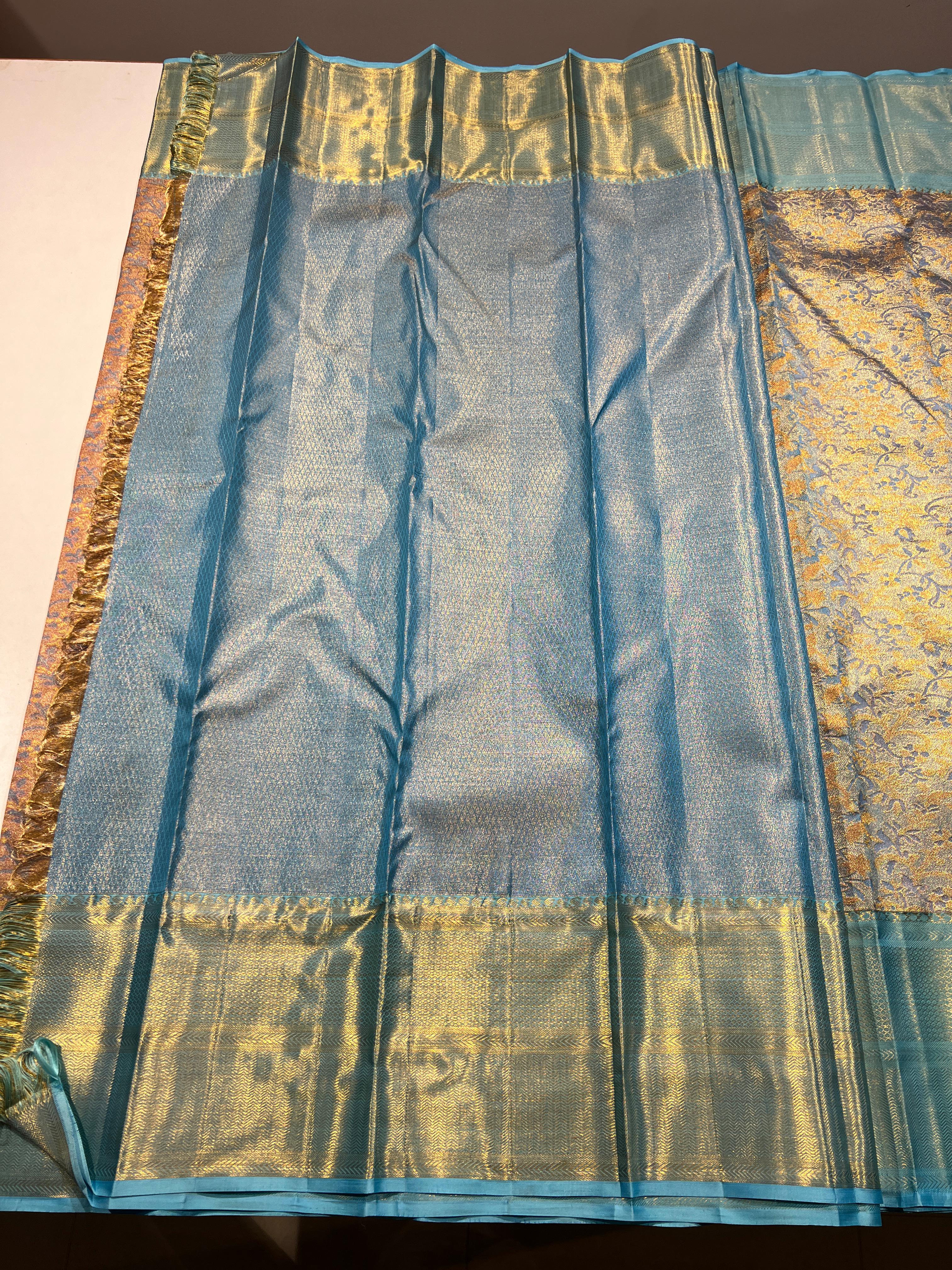 PASTEL BLUE COLOUR COMBINATION SILVER & GOLD KANCHIPURAM SILK SAREE