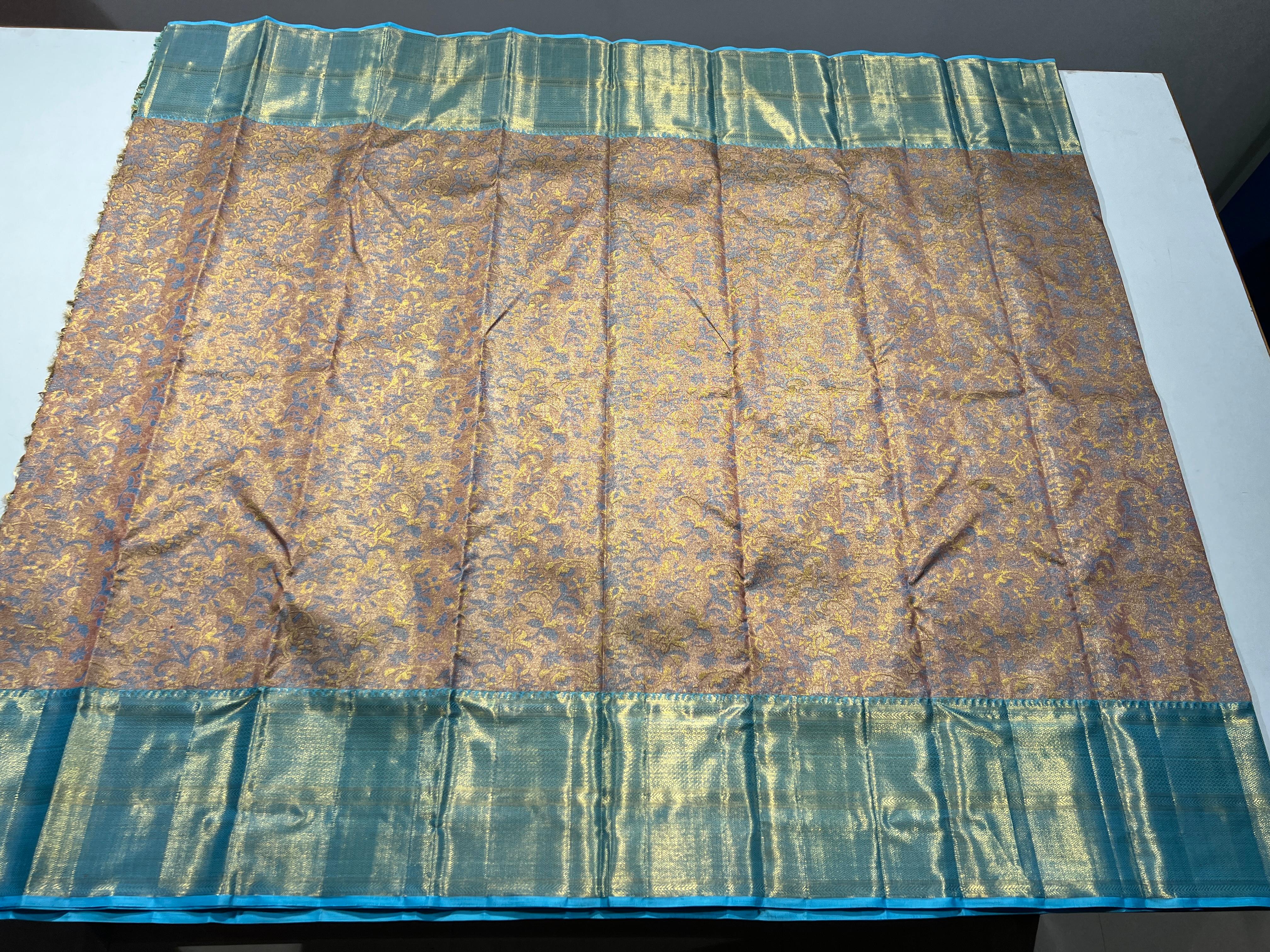 PASTEL BLUE COLOUR COMBINATION SILVER & GOLD KANCHIPURAM SILK SAREE