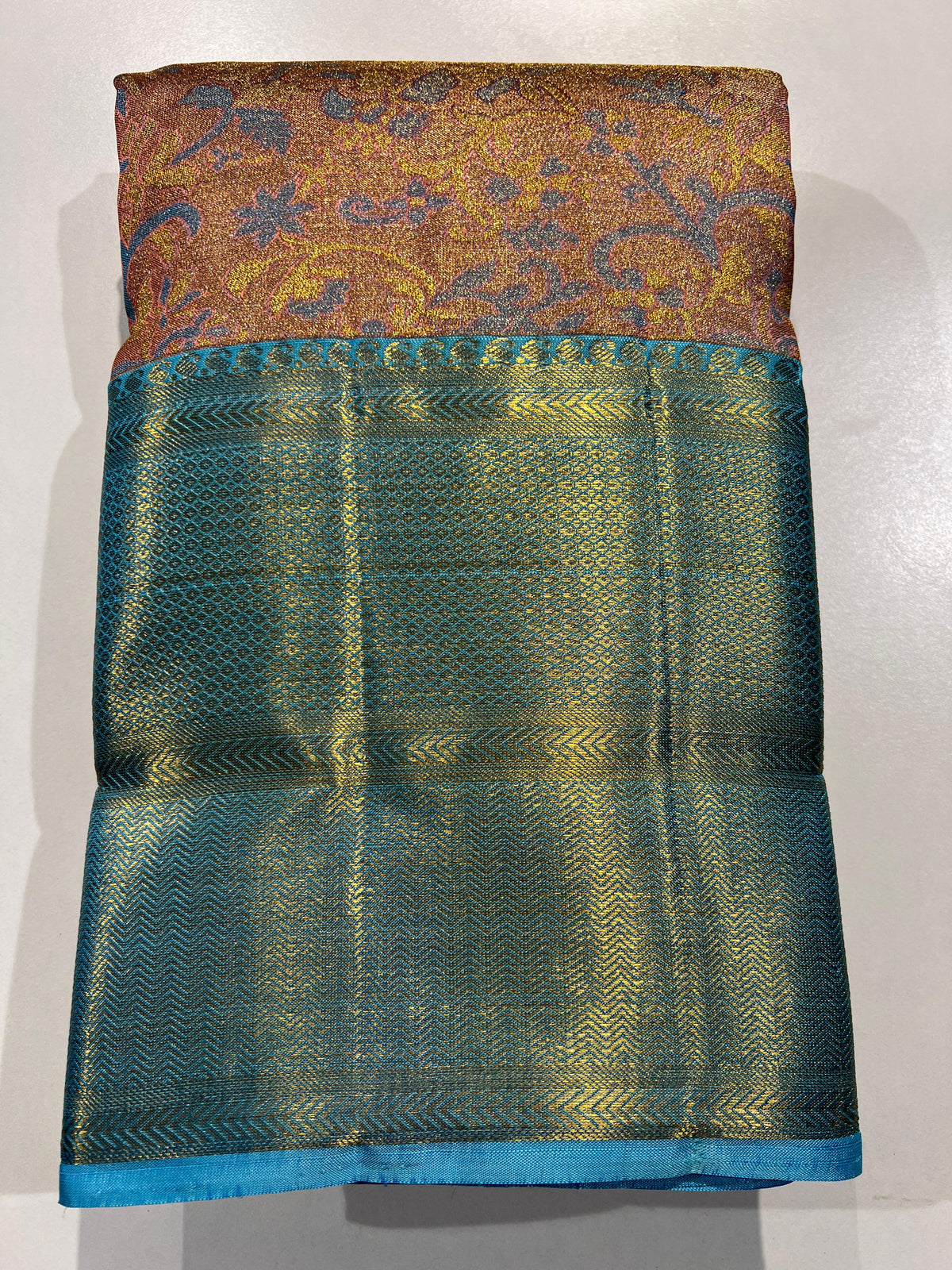 PASTEL BLUE COLOUR COMBINATION SILVER & GOLD KANCHIPURAM SILK SAREE