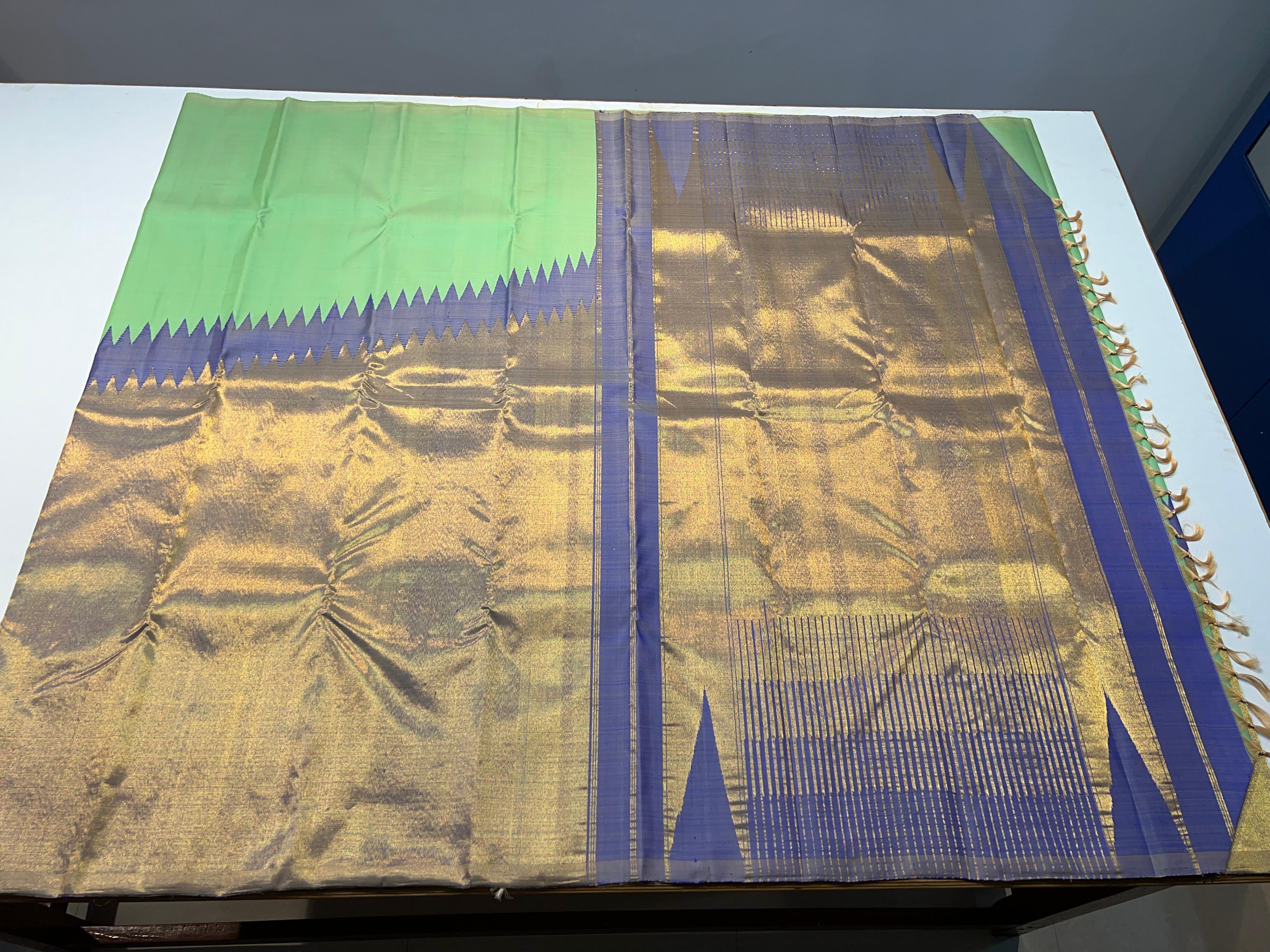 PASTEL GREEN & LAVENDAR COLOUR COMBINATION KACHIPURAM SILK SAREE