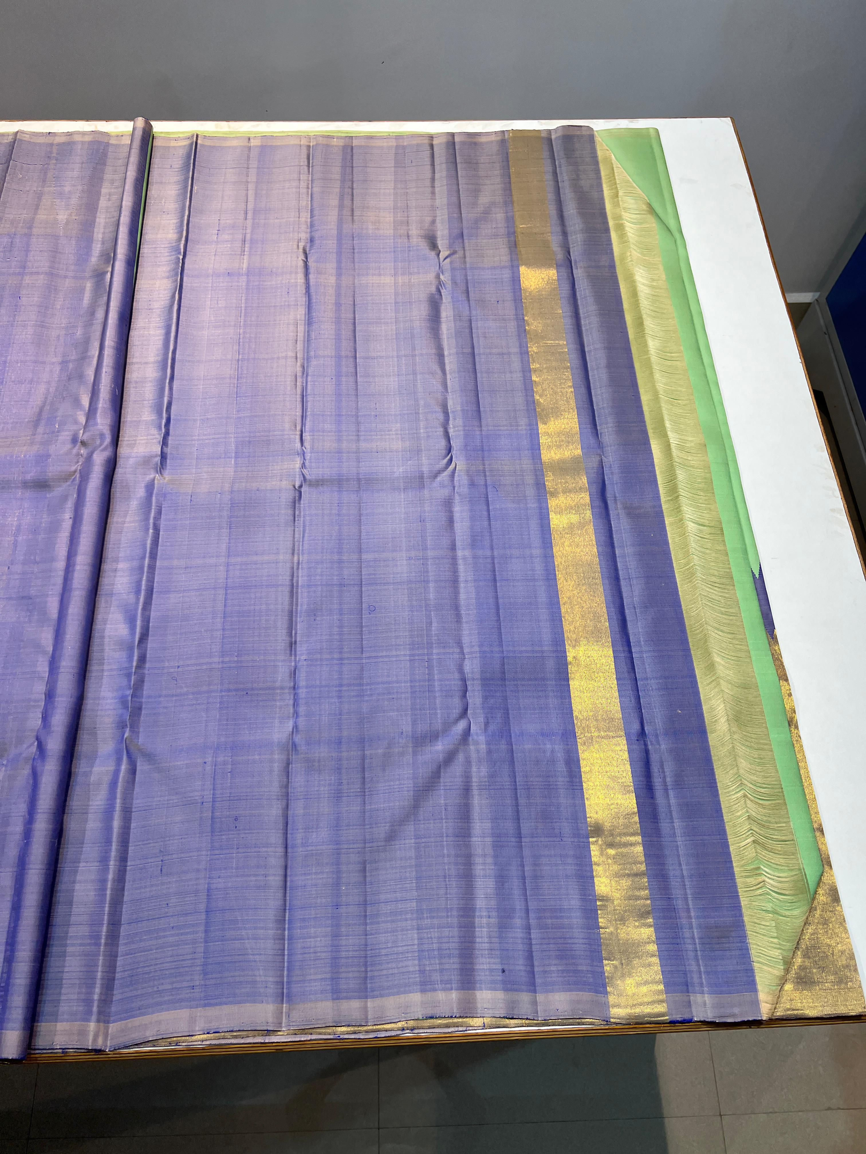PASTEL GREEN & LAVENDAR COLOUR COMBINATION KACHIPURAM SILK SAREE