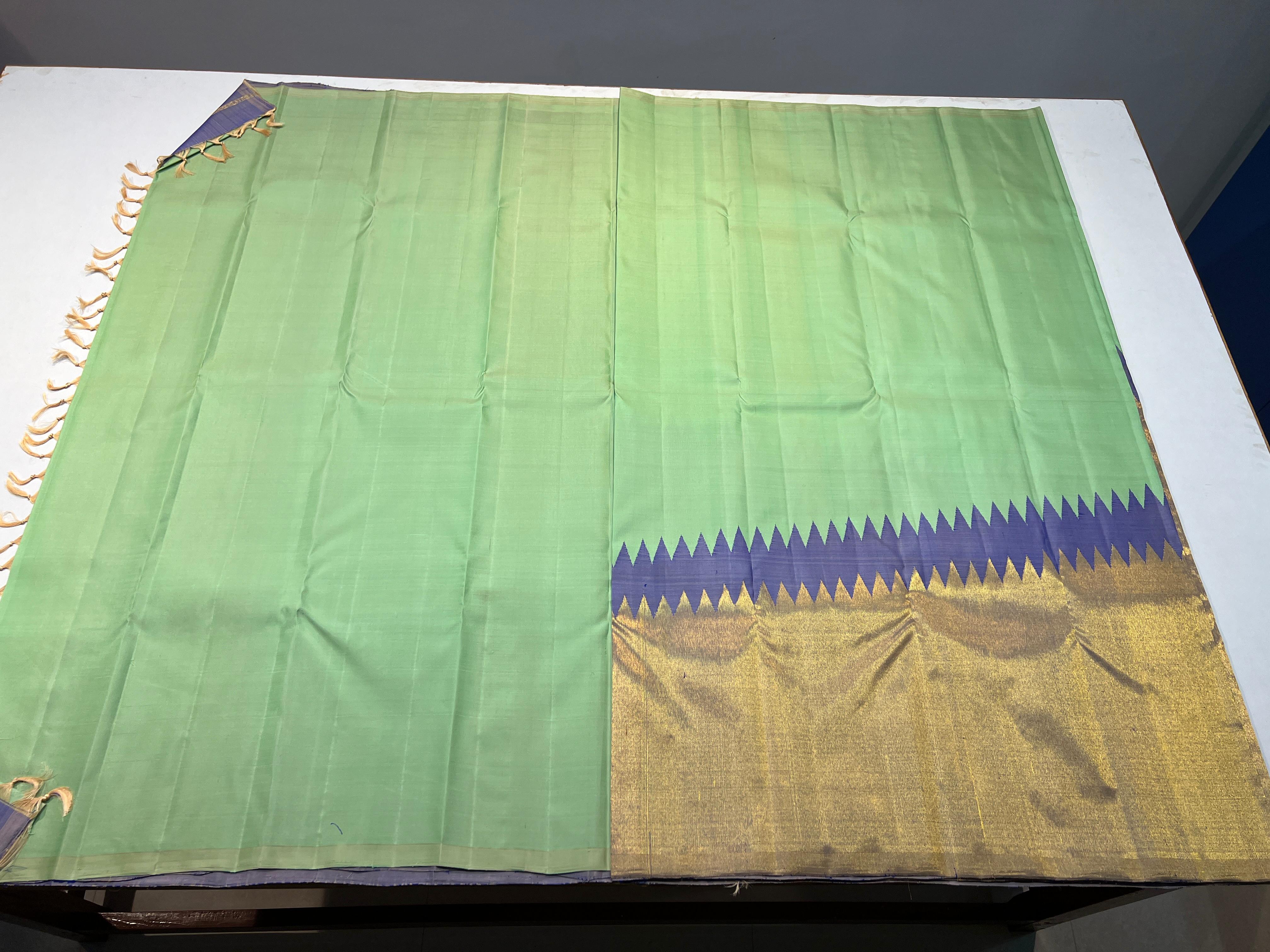 PASTEL GREEN & LAVENDAR COLOUR COMBINATION KACHIPURAM SILK SAREE