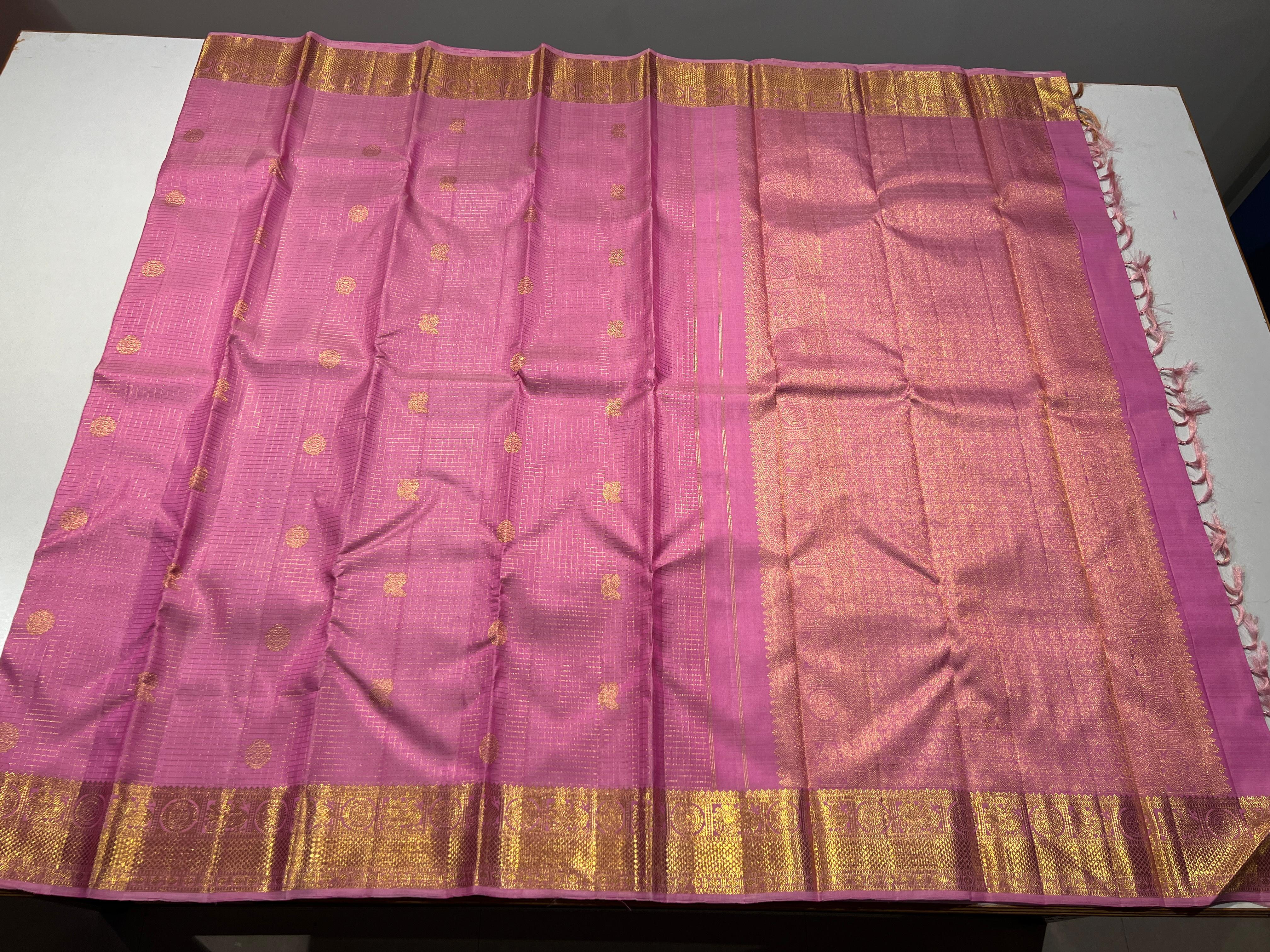 PASTEL PINK COLOUR & GOLDEN BORDER KACHIPURAM SILK SAREE