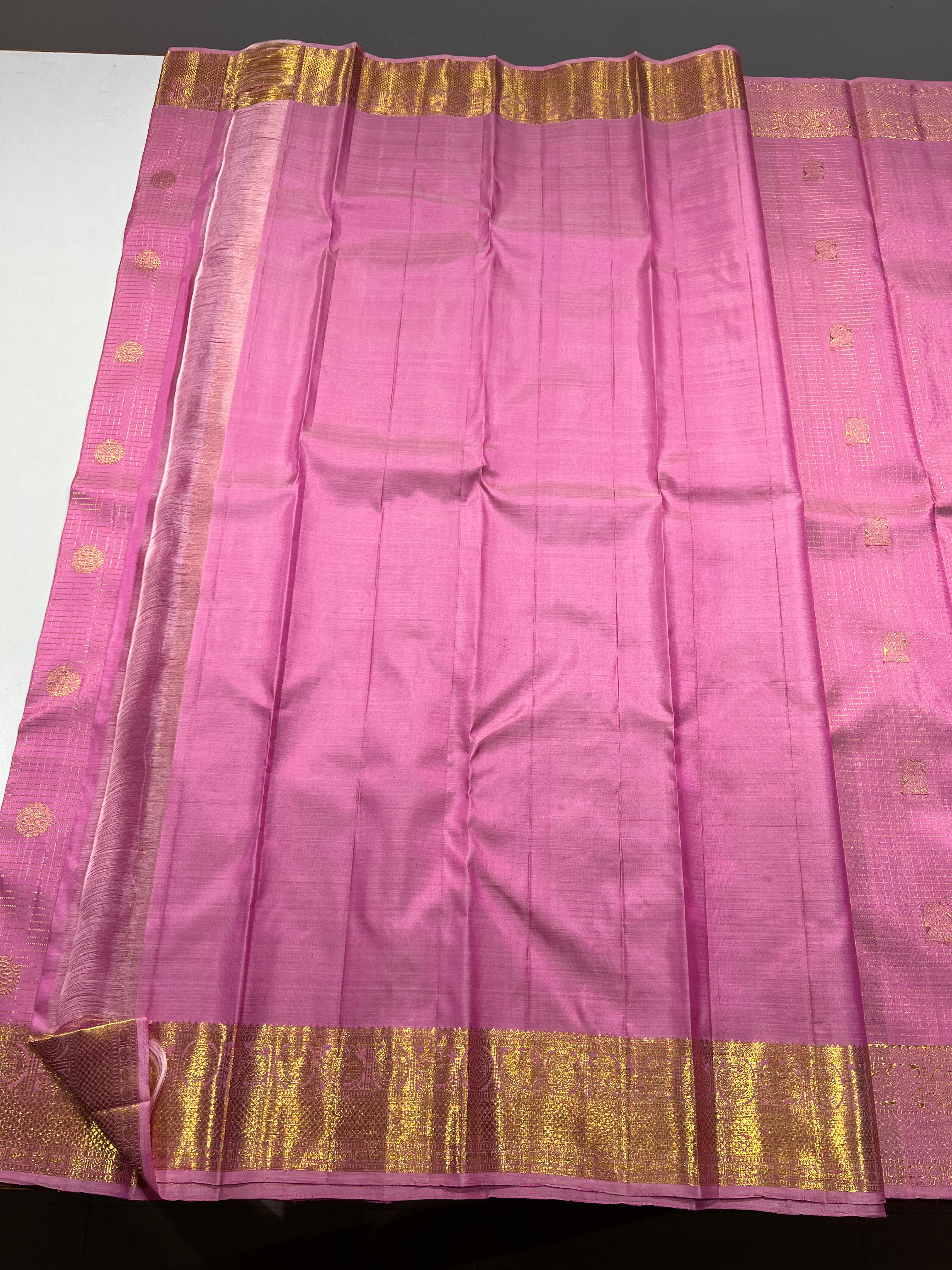 PASTEL PINK COLOUR & GOLDEN BORDER KACHIPURAM SILK SAREE
