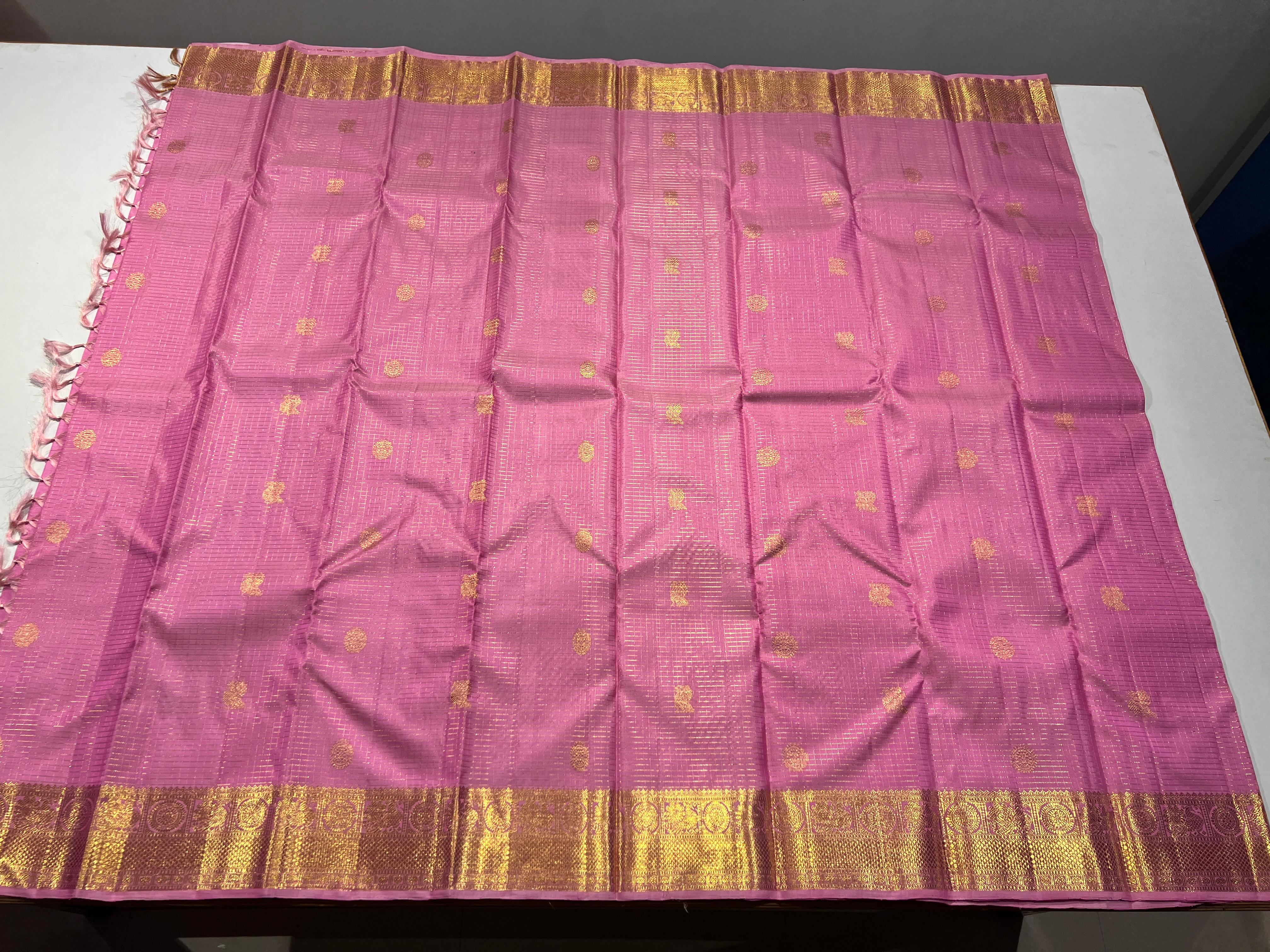 PASTEL PINK COLOUR & GOLDEN BORDER KACHIPURAM SILK SAREE
