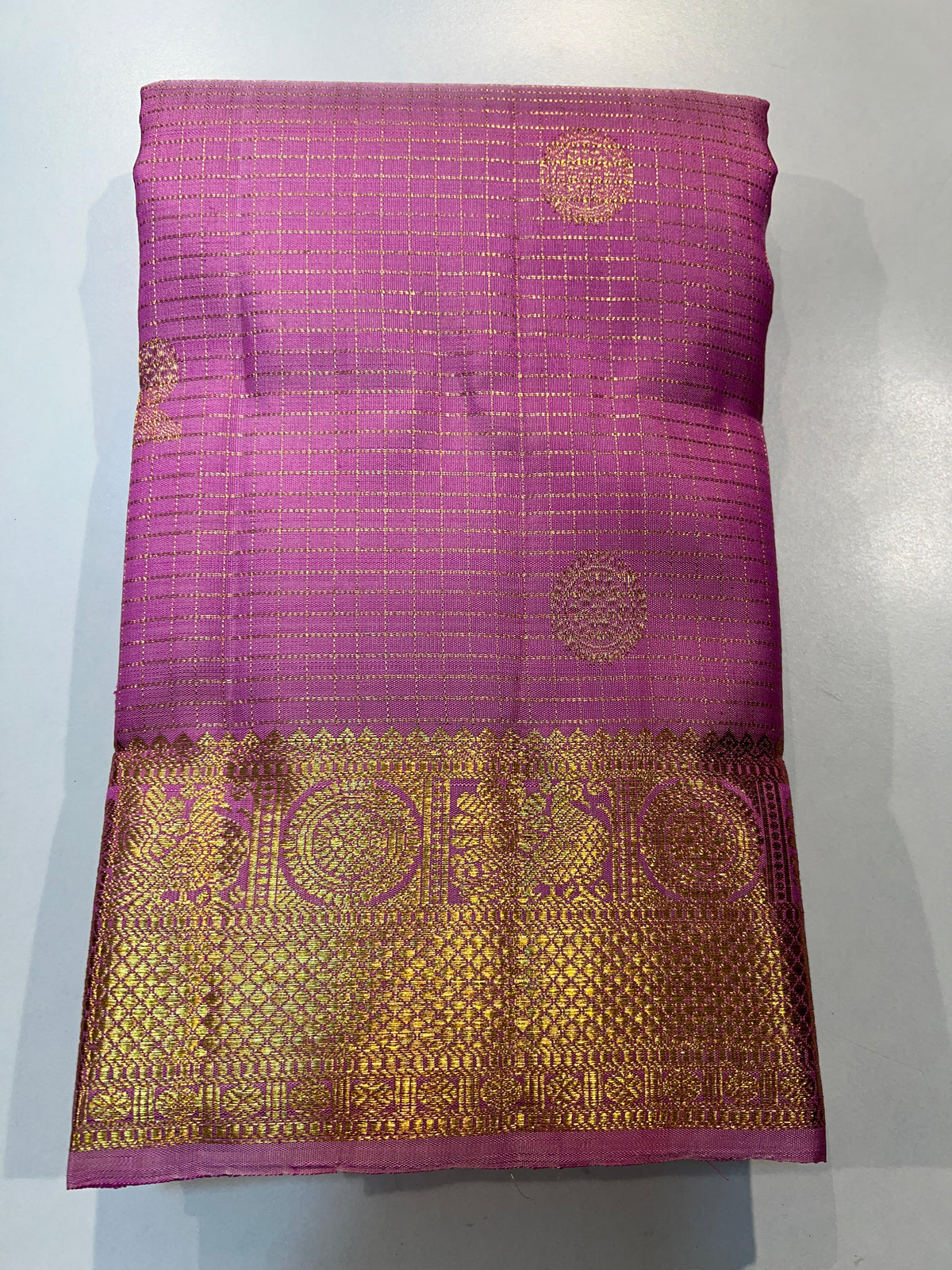 PASTEL PINK COLOUR & GOLDEN BORDER KACHIPURAM SILK SAREE