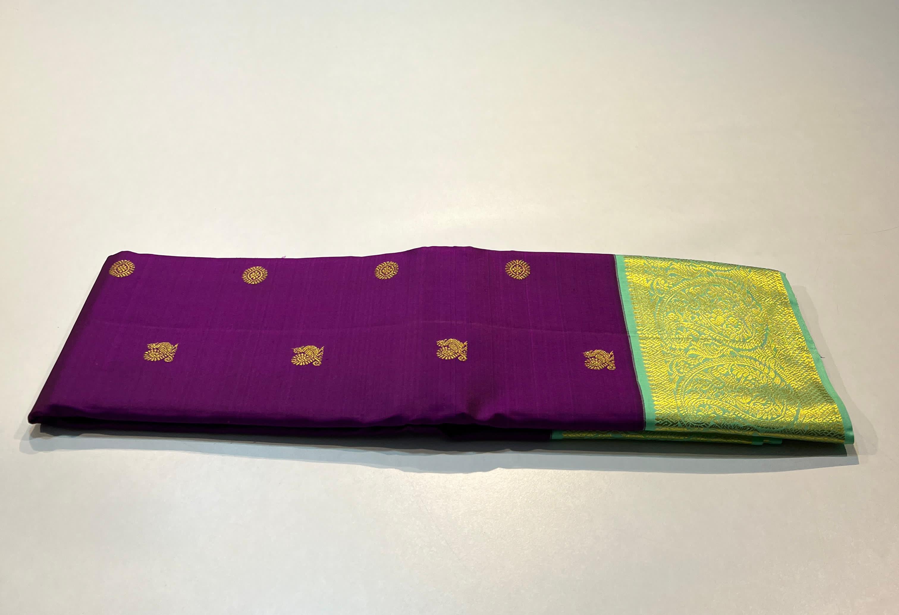 PURPLE COLOUR & GREEN BRODER KANCHIPURAM SILK SAREE