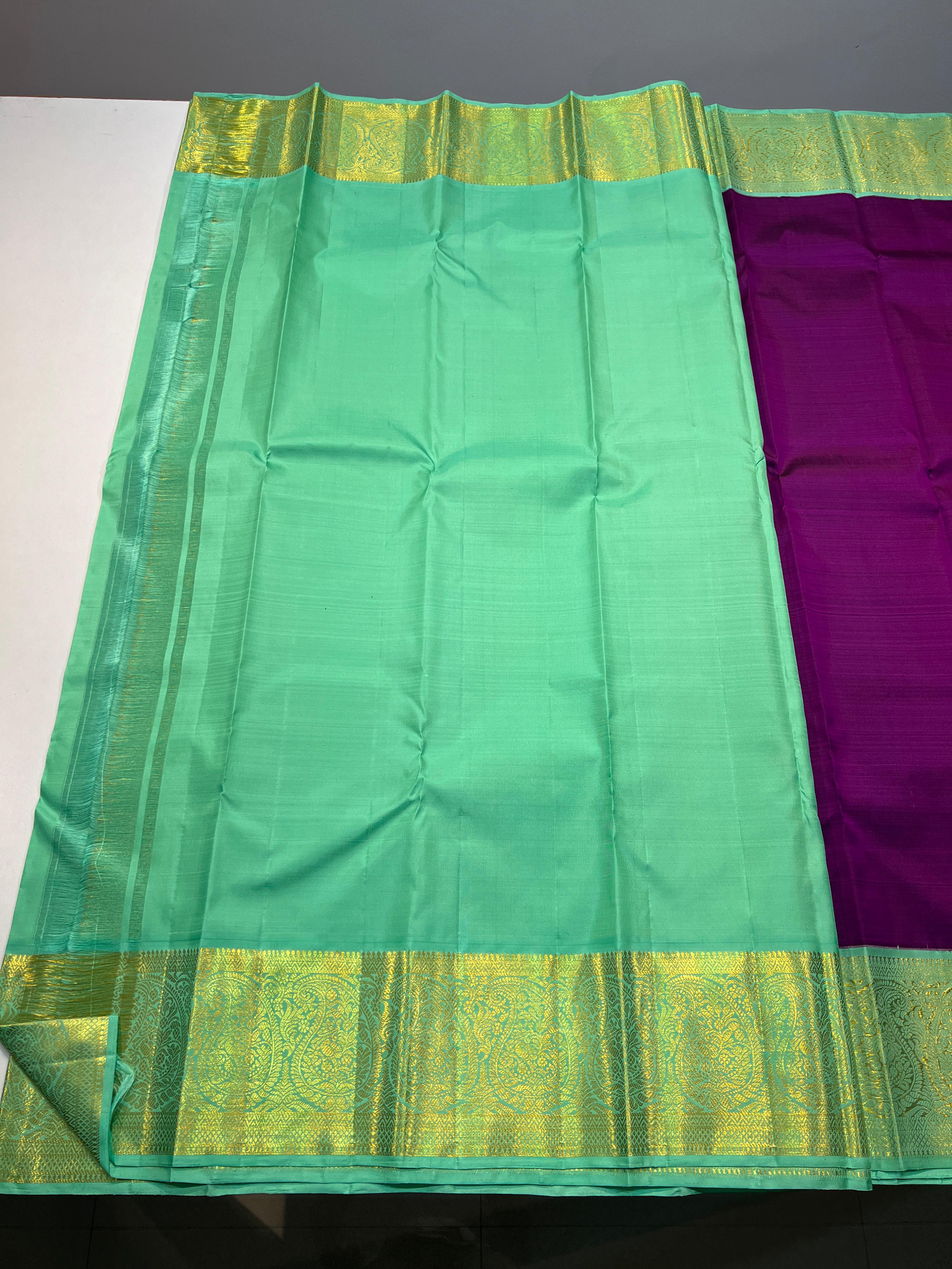 PURPLE COLOUR & GREEN BRODER KANCHIPURAM SILK SAREE