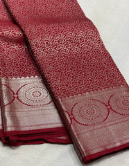 DARK RED COLOUR & SILVER BORDER KACHIPURAM SILK SAREE