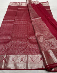 DARK RED COLOUR & SILVER BORDER KACHIPURAM SILK SAREE