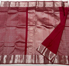 DARK RED COLOUR & SILVER BORDER KACHIPURAM SILK SAREE