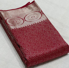 DARK RED COLOUR & SILVER BORDER KACHIPURAM SILK SAREE