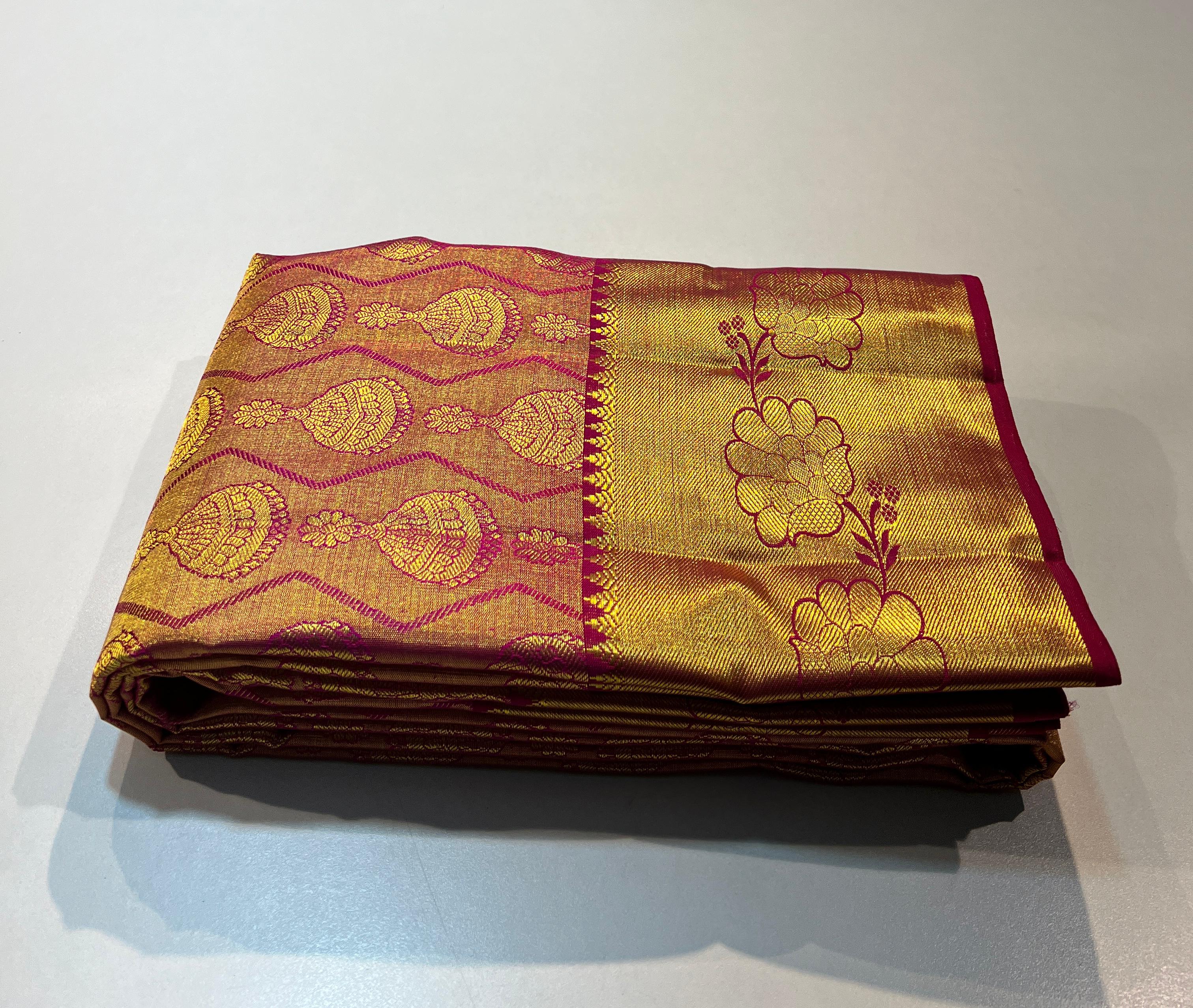 FULL GOLD & PINK KANCHIPURAM SILK SAREE