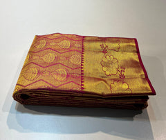 FULL GOLD & PINK KANCHIPURAM SILK SAREE