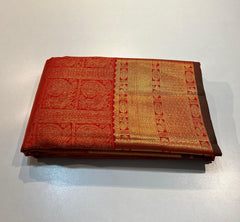 CHILLI RED COLOUR & GOLD BORDER KANCHIPURAM SILK SAREE