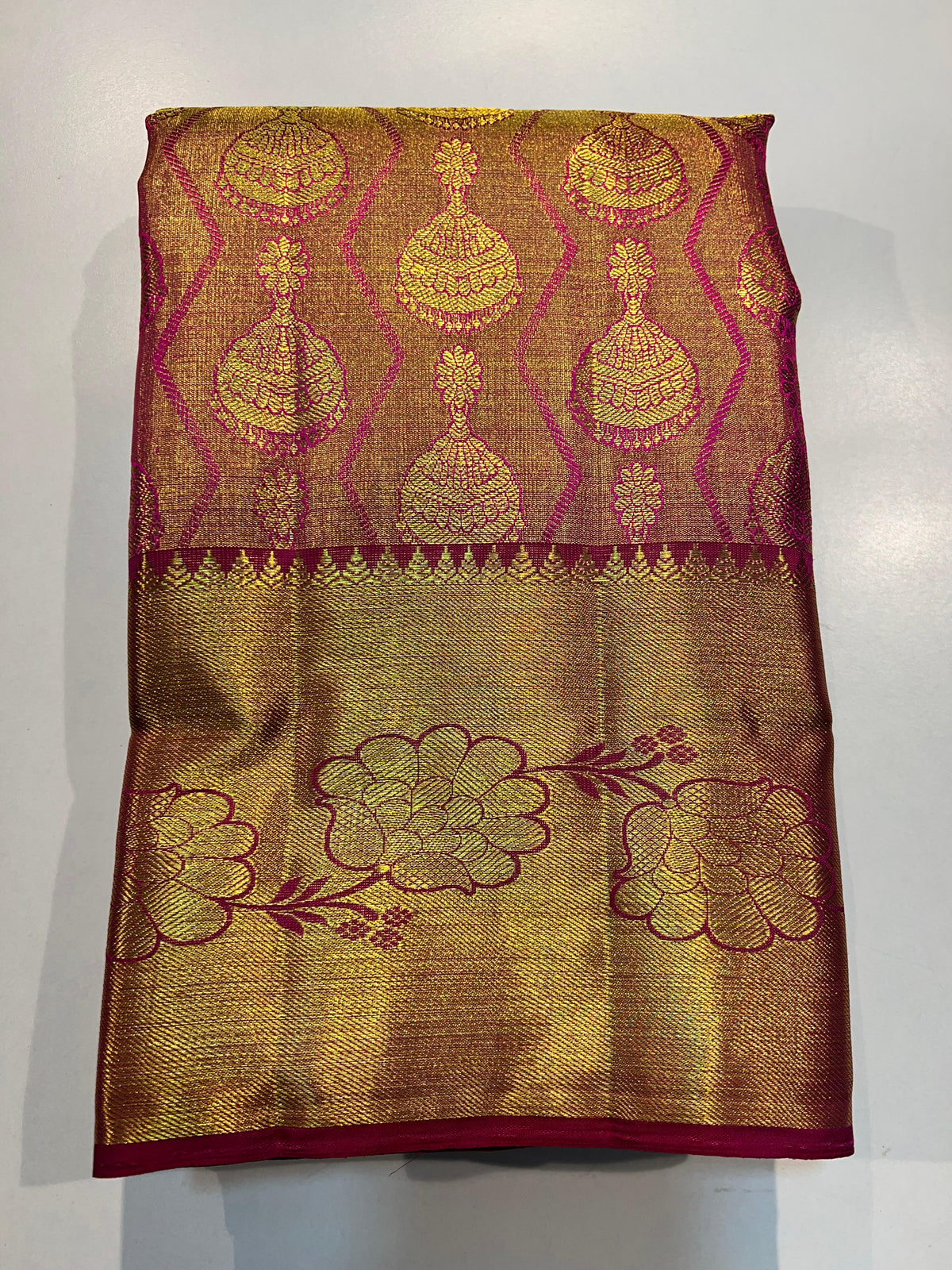 FULL GOLD & PINK KANCHIPURAM SILK SAREE