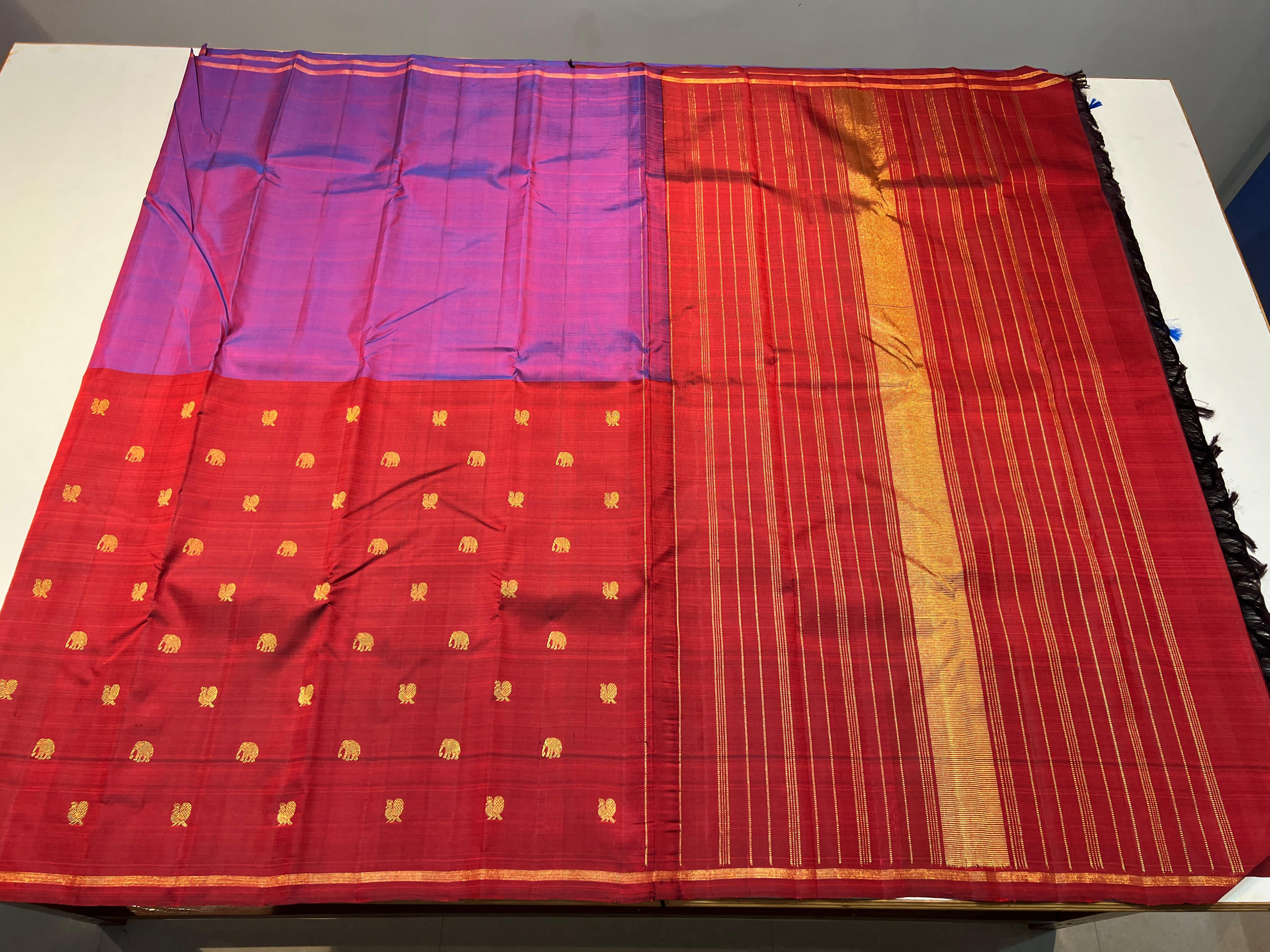 DARK RED/PURPLE COLOUR COMBINATION KACHIPURAM SILK SAREE