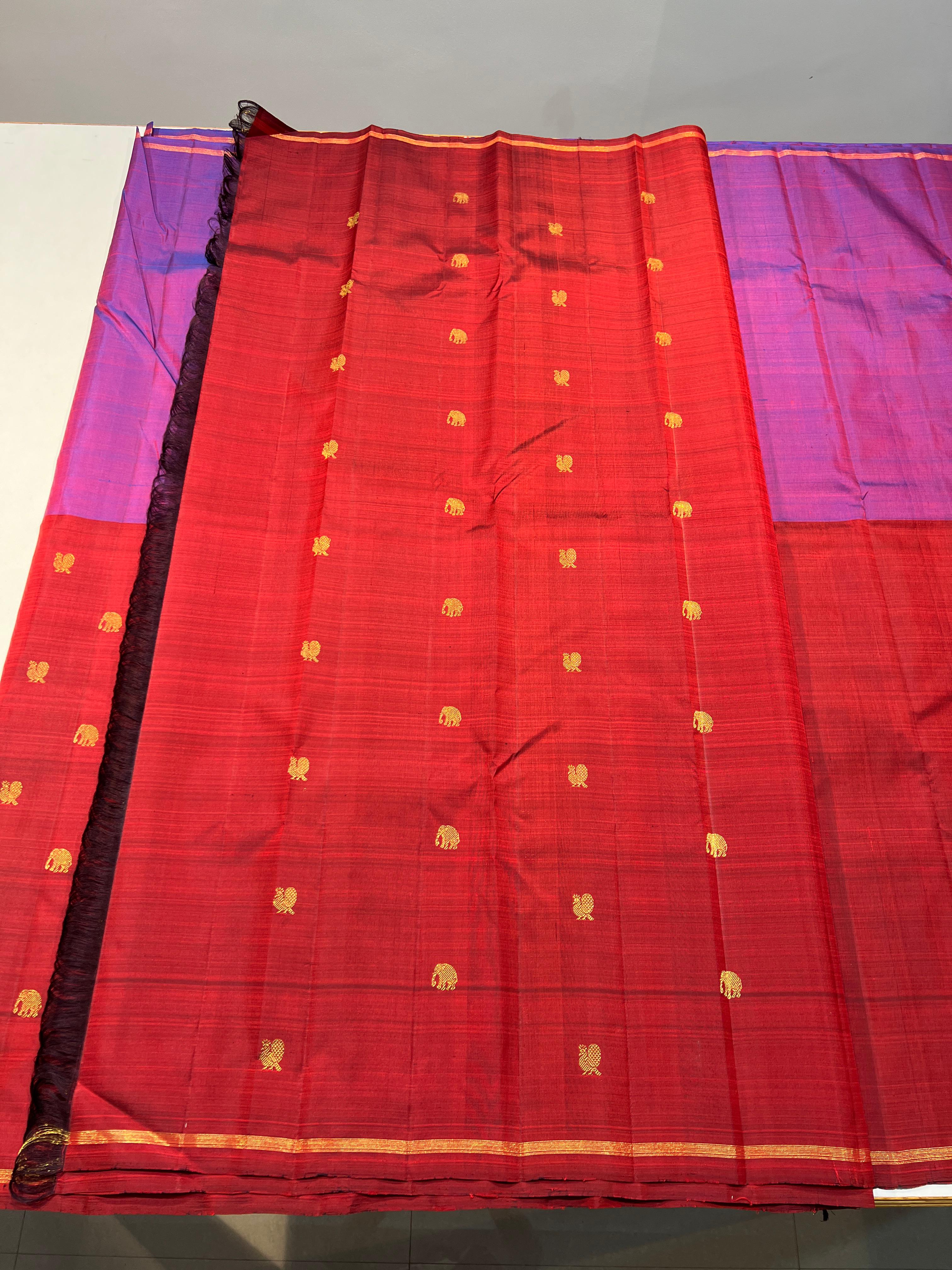 DARK RED/PURPLE COLOUR COMBINATION KACHIPURAM SILK SAREE
