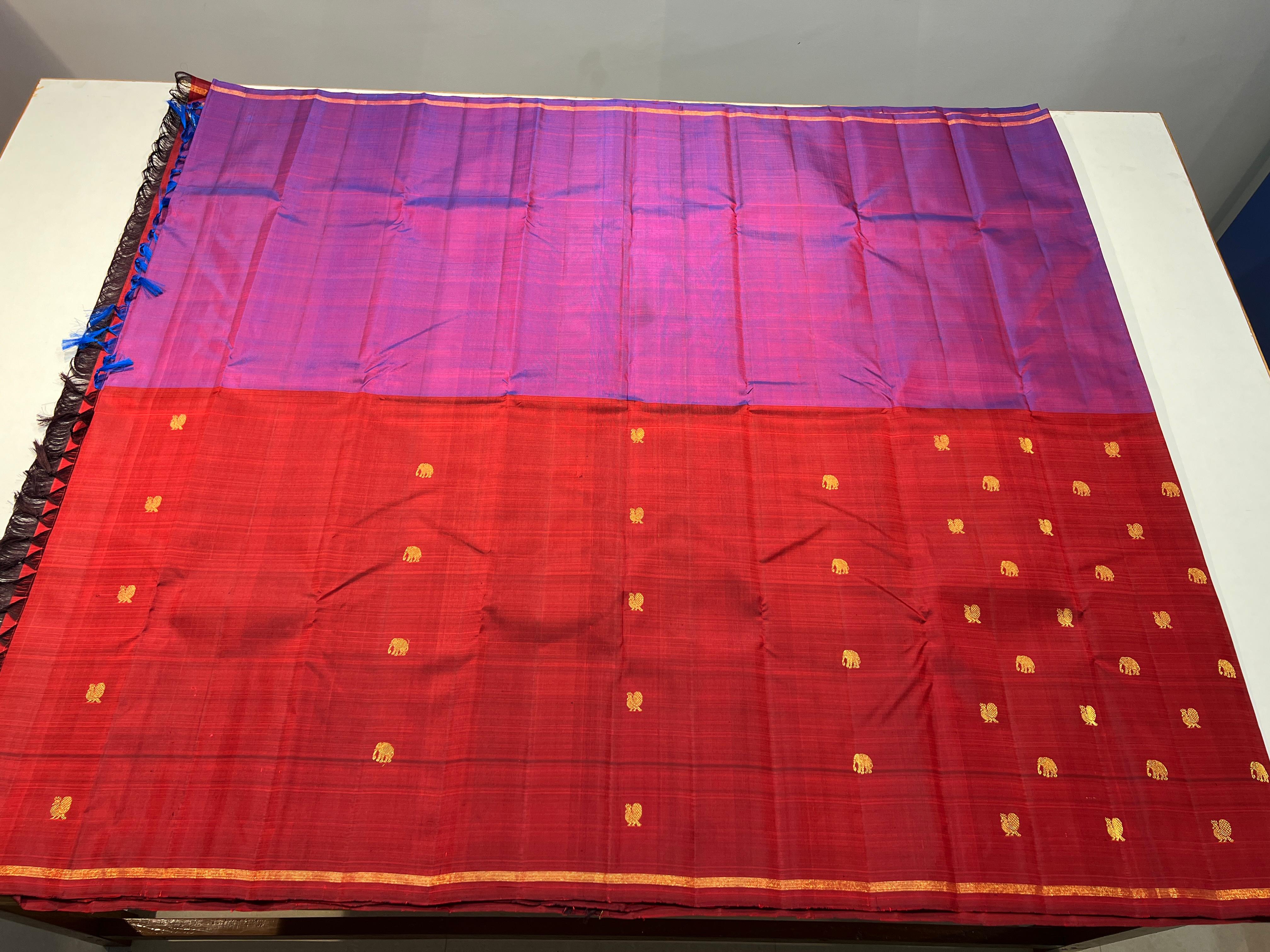 DARK RED/PURPLE COLOUR COMBINATION KACHIPURAM SILK SAREE
