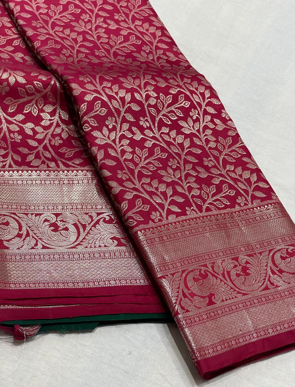 DARK PINK COLOUR & SILVER BORDER KACHIPURAM SILK SAREE