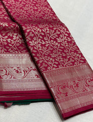 DARK PINK COLOUR & SILVER BORDER KACHIPURAM SILK SAREE
