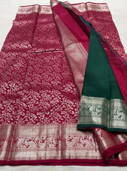 DARK PINK COLOUR & SILVER BORDER KACHIPURAM SILK SAREE