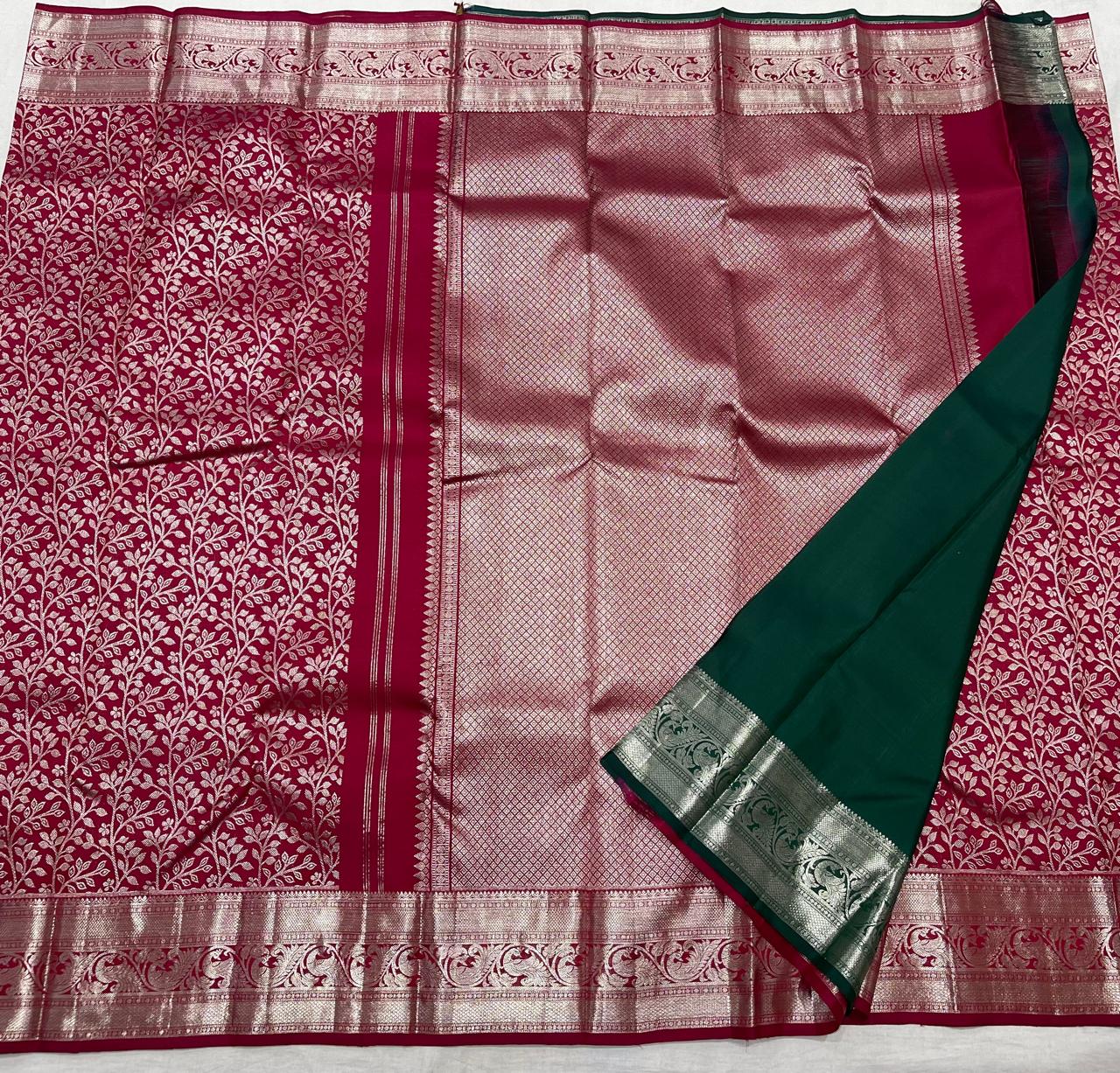 DARK PINK COLOUR & SILVER BORDER KACHIPURAM SILK SAREE