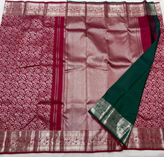 DARK PINK COLOUR & SILVER BORDER KACHIPURAM SILK SAREE